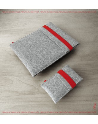 FELT DUETT set für iPad Air, iPad und iPhone hellgrau/rot