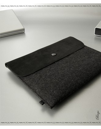 BLACK BASIC felt and leather iPad sleeve